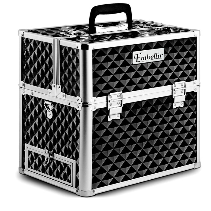 Embellir Portable Cosmetic Beauty Makeup Carry Case With Mirror- Diamond Black