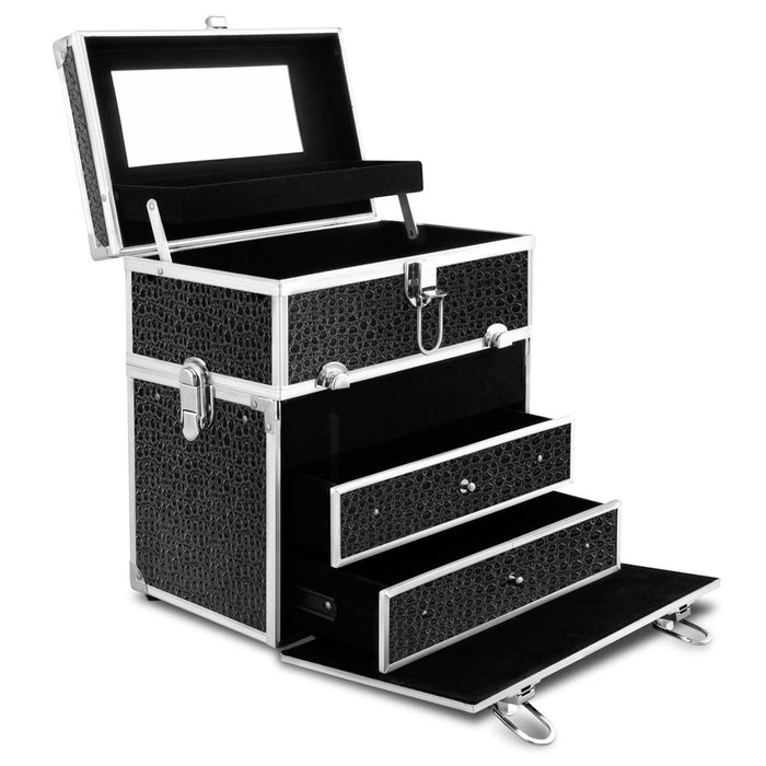 Embellir Portable Cosmetic Beauty Makeup Carry Case With Mirror - Crocodile- Black
