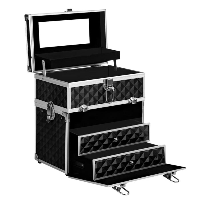 Embellir Portable Cosmetic Beauty Makeup Carry Case With Mirror - Diamond Black