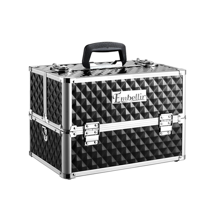 Embellir Portable Cosmetic Beauty Makeup Case With Mirror- Diamond Black