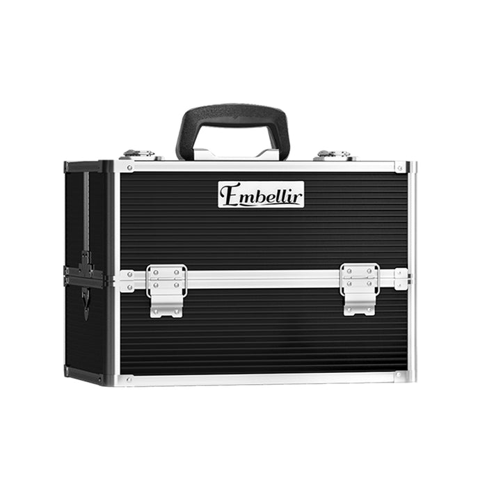 Embellir Portable Cosmetic Beauty Makeup Case With Mirror Carry Organizer- Black