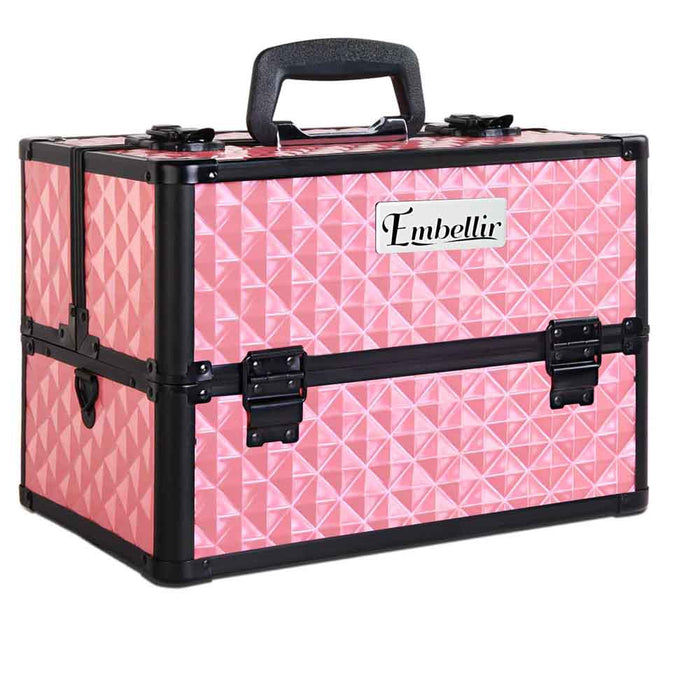 Embellir Portable Cosmetic Beauty Makeup Case With Mirror - Diamond Pink