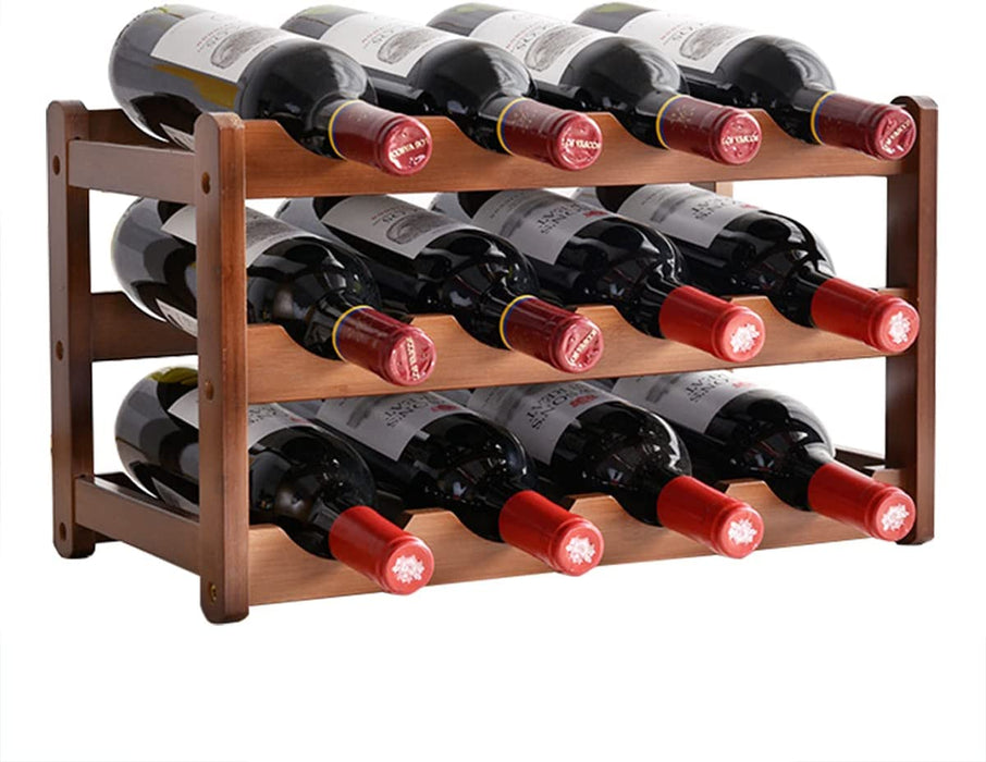 3-layer Bamboo Wine Storage Rack Natural Bamboo Storage Rack Display Wine Bottle Rack(12 bottles)