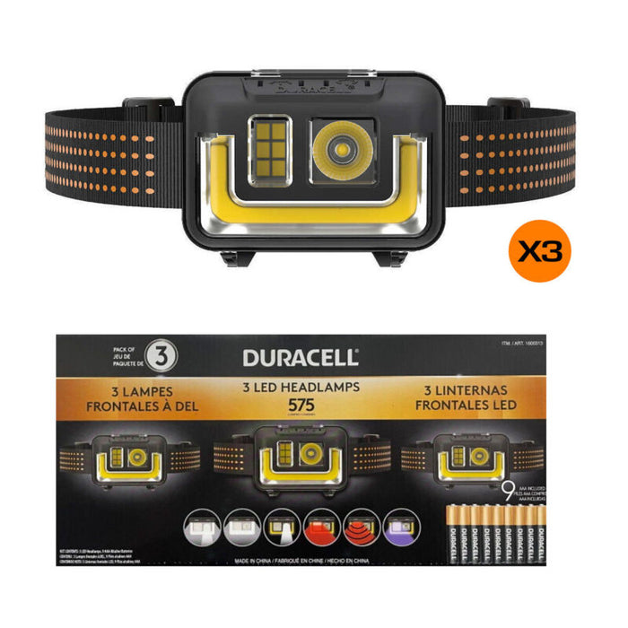 CHRISTMAS Sales & Deals 3x Duracell LED Headlamps With UV Beam 575 Lumens Weather Proof 6 Lighting Modes