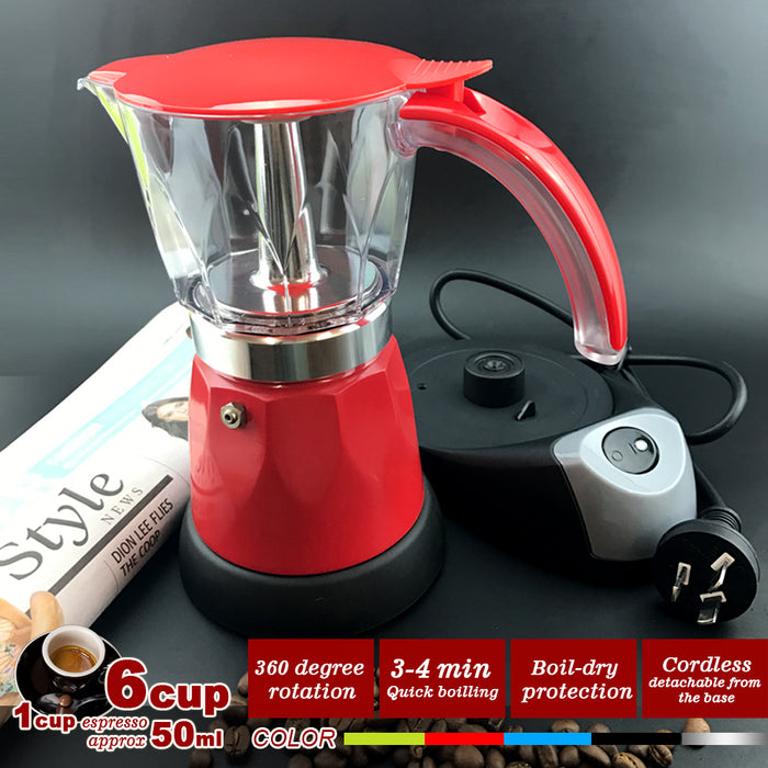Electric Moka Coffee Maker Espresso Machine Italian Classic 6 Cups Auto Power