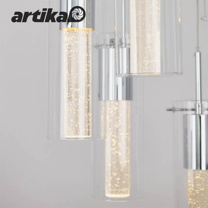 Artika Champagne Glow 5 Cylinder LED Pendant Light Fixture Adjustable Cables Pendant LED