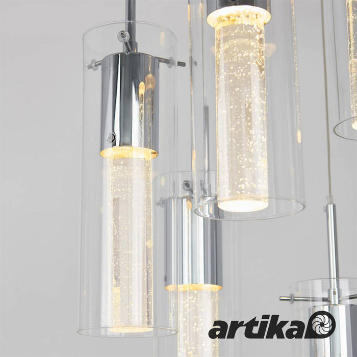 Artika Champagne Glow 5 Cylinder LED Pendant Light Fixture Adjustable Cables Pendant LED