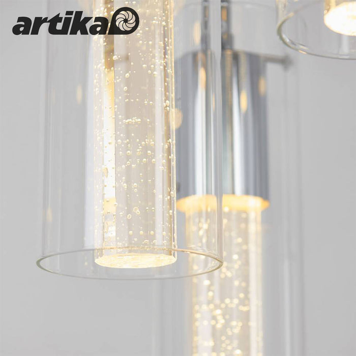 Artika Champagne Glow 5 Cylinder LED Pendant Light Fixture Adjustable Cables Pendant LED