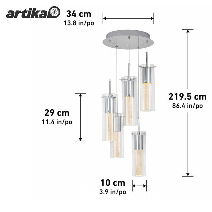 Artika Champagne Glow 5 Cylinder LED Pendant Light Fixture Adjustable Cables Pendant LED