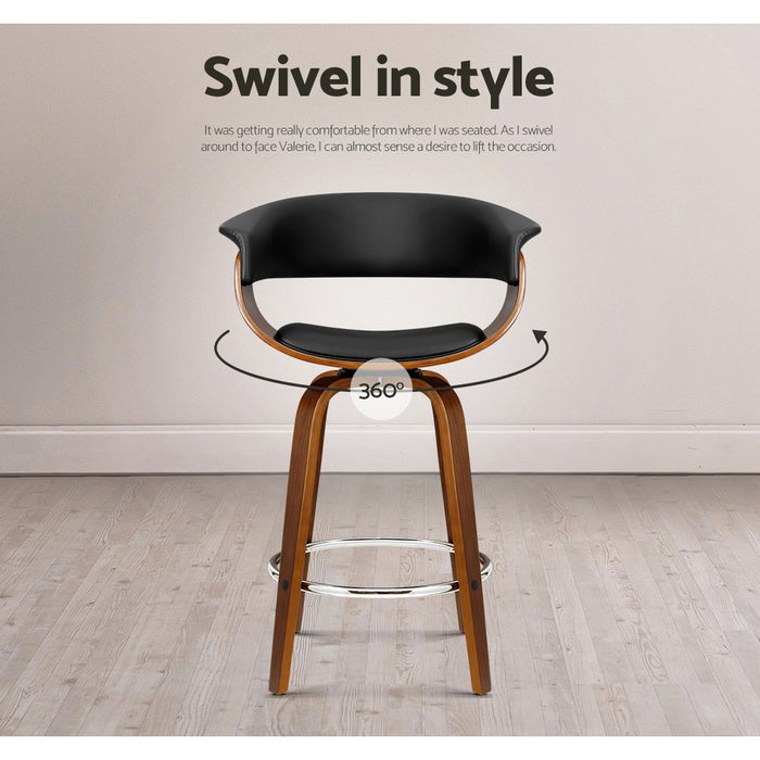 Artiss 2x Bar Stools Swivel PU Seat Wooden