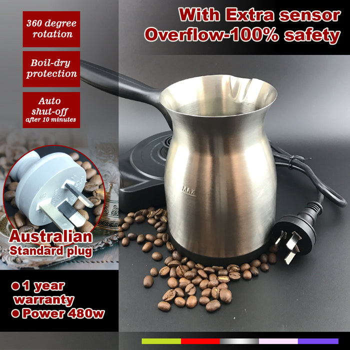 Electric Turkish Greek Arabic Coffee Maker Pot Automatic Sensor Anti Overflow