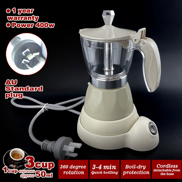 Latest Styles Electric Aluminum Espresso Moka Coffee Maker 3cups Italian Classic - Cream AUSTOCK