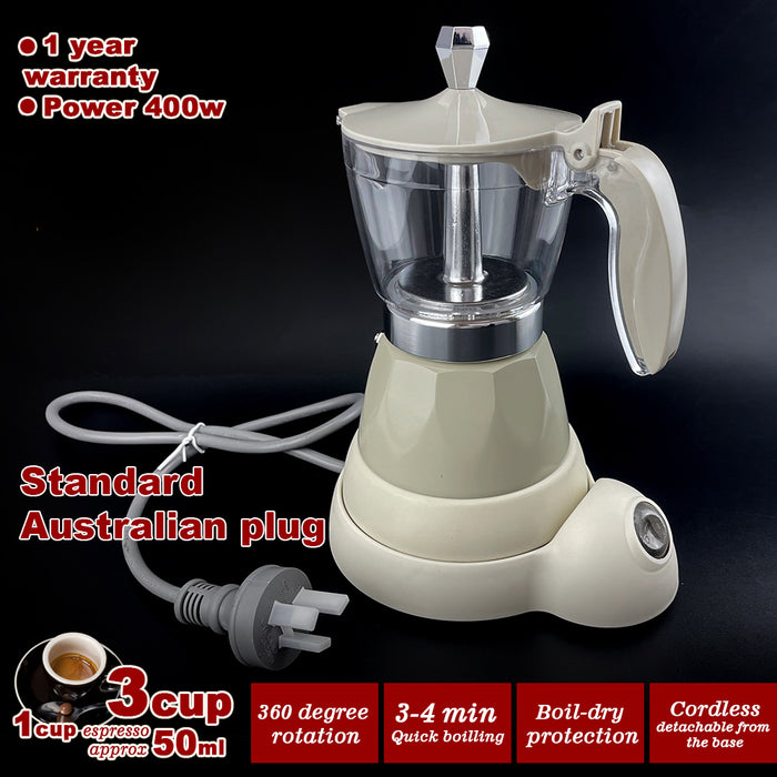 Latest Styles Electric Aluminum Espresso Moka Coffee Maker 3cups Italian Classic - Cream AUSTOCK