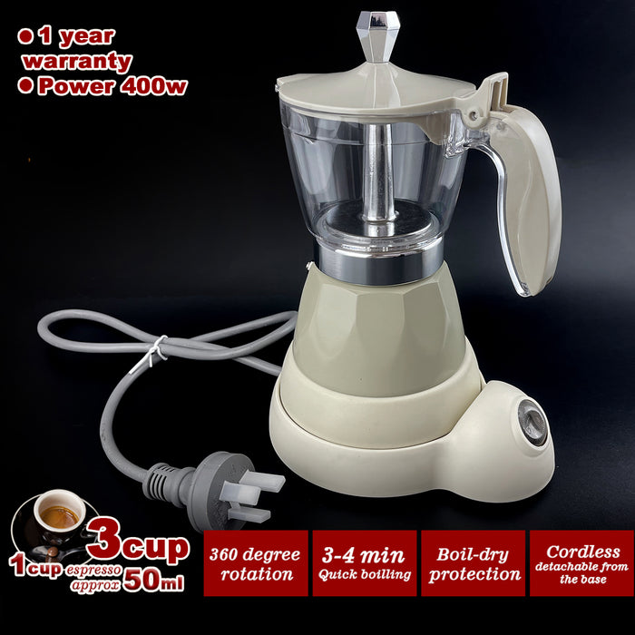 Latest Styles Electric Aluminum Espresso Moka Coffee Maker 3cups Italian Classic - Cream AUSTOCK