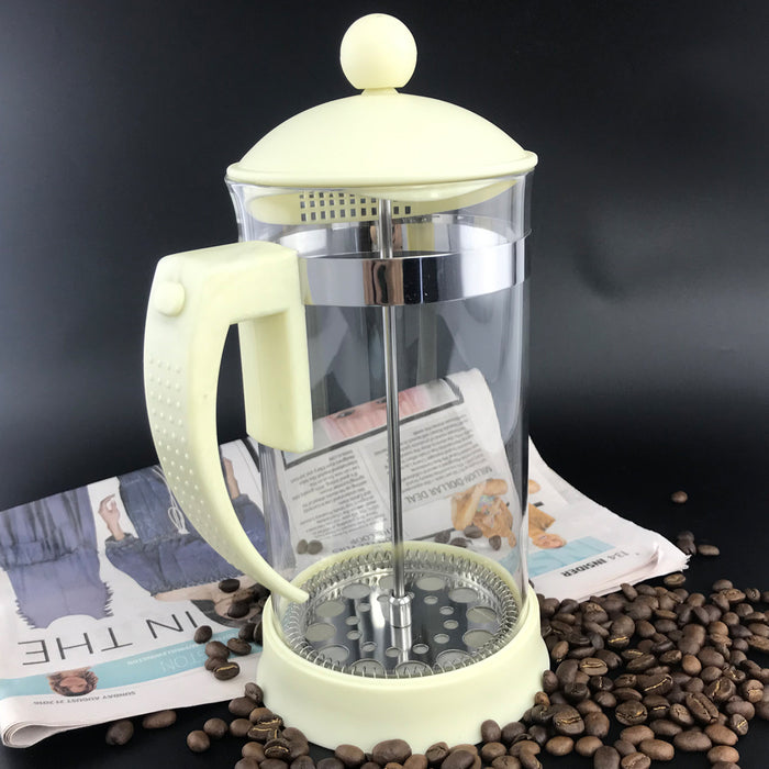 YELLOW 1000ml Tea Coffee Maker Tea Pot Macaron Color French Press Coffee Plunger Glass