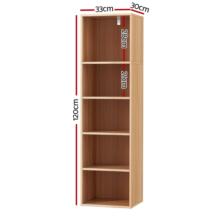 Artiss Bookshelf 5 Tiers MILO Pine Adjustable Removable Shelves