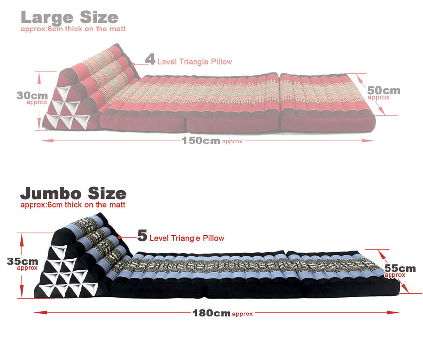 Pink Jumbo Thai 3 FOLDS Triangle Pillow Mattress Cushion Outdoor DayBed 9 Different Patterns