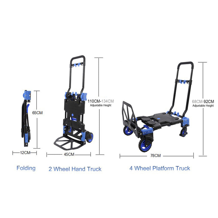 Aluminium Trolley Cart 70-137KG Foldable 2-In-1 Design Adjustable AU 4 wheel cart (Capacity 137kg), 2 wheel dolly (Capacity 70kg)