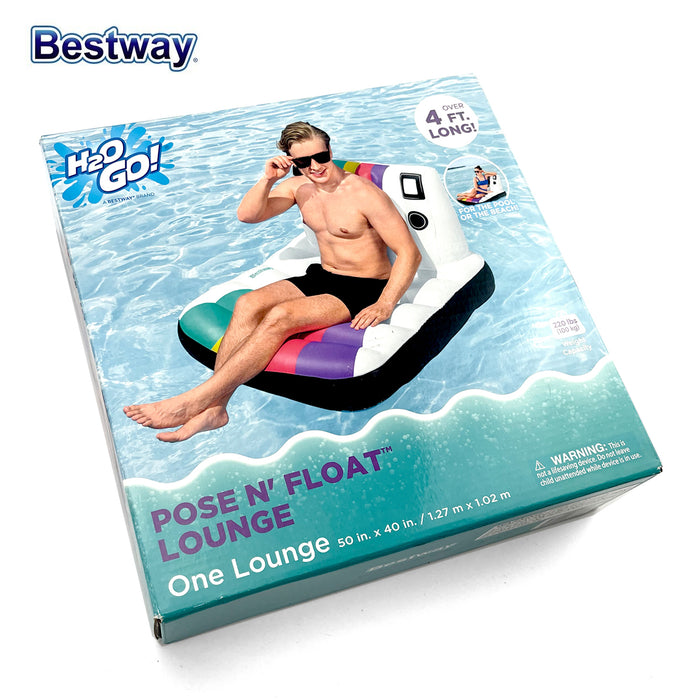 Bestway H2OGO Pose N Camera Float Lounge 127x127x102cm Swimming Pool Water