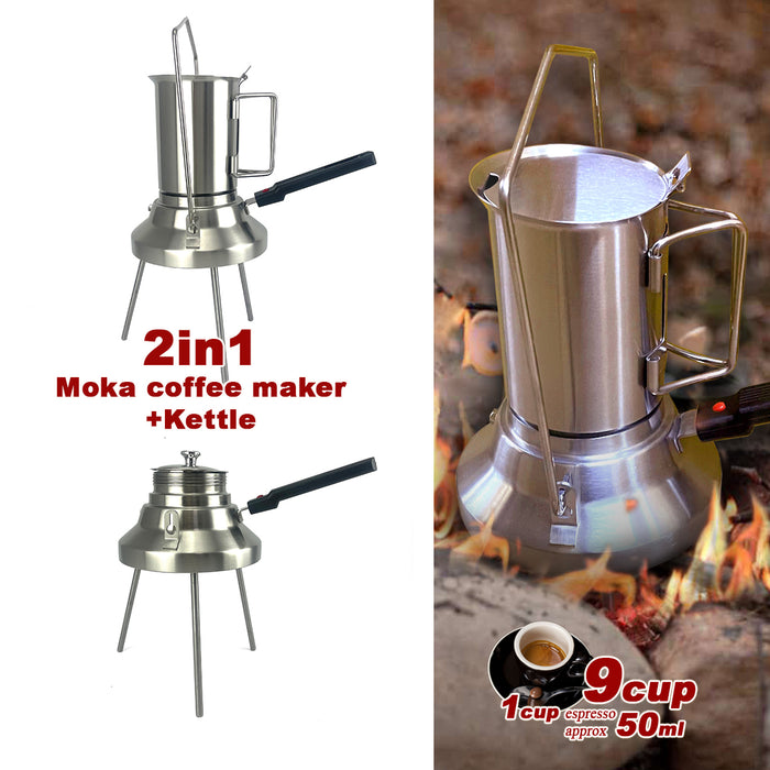 2 In 1 Camping Stainless Steel 9Cup Moka Pot Coffee Maker Italian Espresso Kettle 2024 NEW MODLE