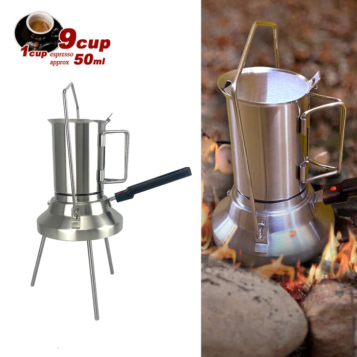 2 In 1 Camping Stainless Steel 9Cup Moka Pot Coffee Maker Italian Espresso Kettle 2024 NEW MODLE