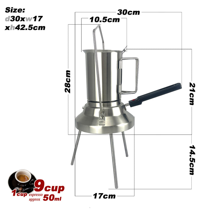 2 In 1 Camping Stainless Steel 9Cup Moka Pot Coffee Maker Italian Espresso Kettle 2024 NEW MODLE