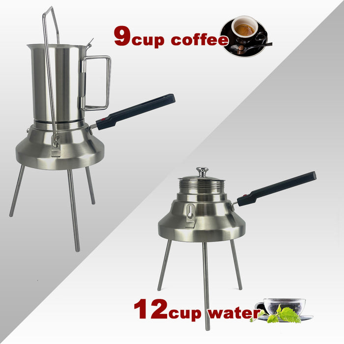 2 In 1 Camping Stainless Steel 9Cup Moka Pot Coffee Maker Italian Espresso Kettle 2024 NEW MODLE