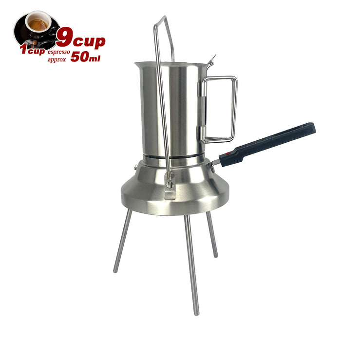 2 In 1 Camping Stainless Steel 9Cup Moka Pot Coffee Maker Italian Espresso Kettle 2024 NEW MODLE