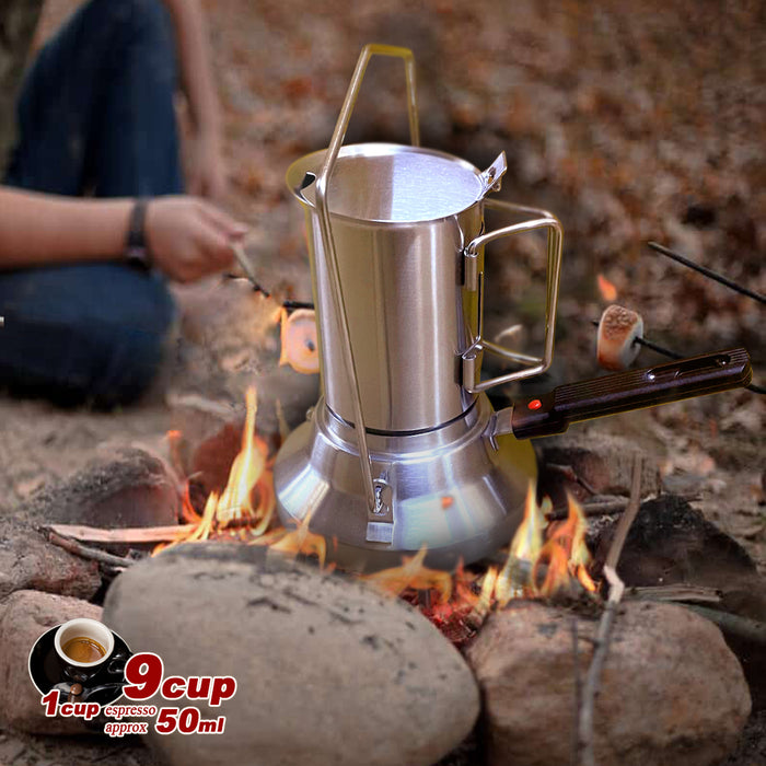 2 In 1 Camping Stainless Steel 9Cup Moka Pot Coffee Maker Italian Espresso Kettle 2024 NEW MODLE