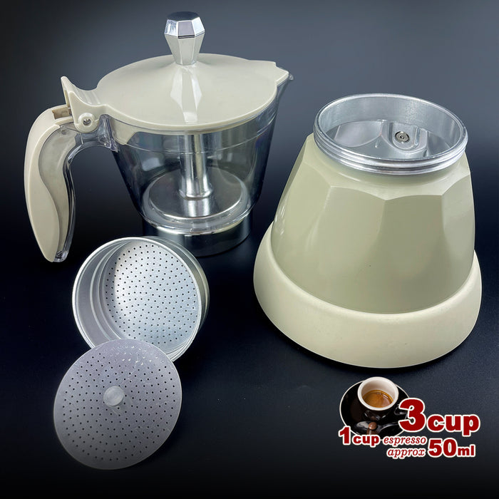 Latest Styles Electric Aluminum Espresso Moka Coffee Maker 3cups Italian Classic - Cream AUSTOCK