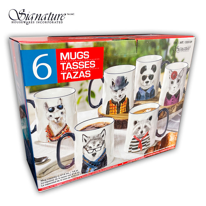 Signature 6 Pcs Stoneware Mugs Microwave Available 414ml / 14oz Hot or Cold Cups