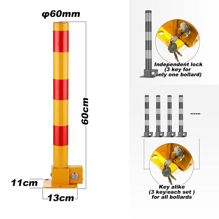 Red Parking Bollard locker Barrier Key Alike / Independent lock Fold Down Vehicle