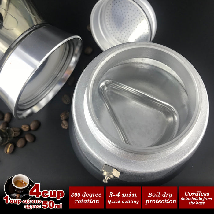 High Pressure Electric Coffee Maker Cafeteria Espresso Moka 4Cups PC & Aluminum