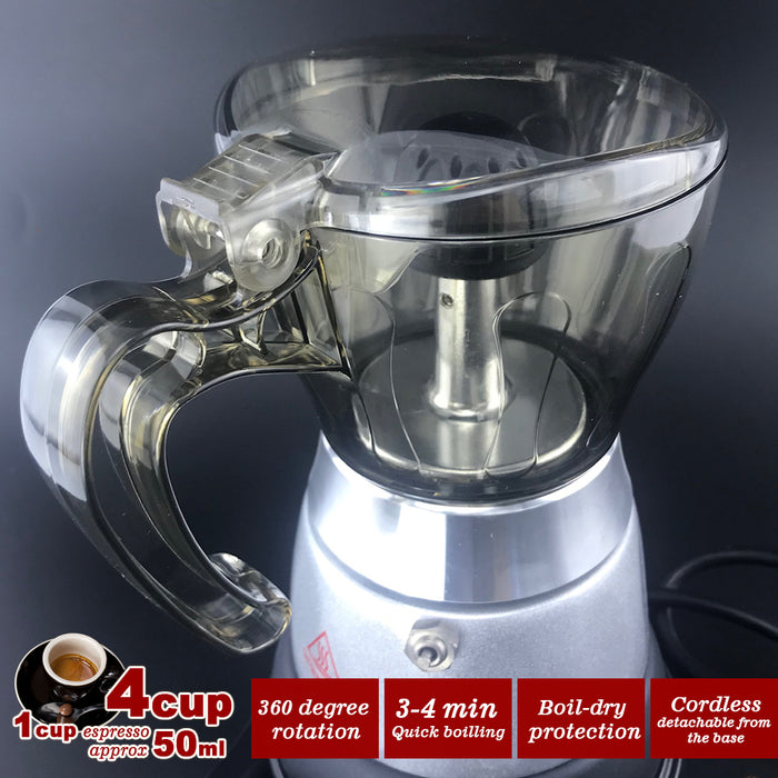 High Pressure Electric Moka Coffee Maker Cafeteria Espresso Moka 4Cups PC & Aluminum