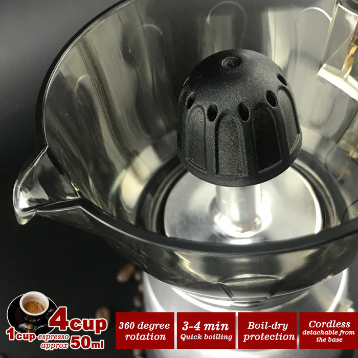 High Pressure Electric Moka Coffee Maker Cafeteria Espresso Moka 4Cups PC & Aluminum