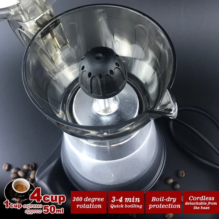 High Pressure Electric Coffee Maker Cafeteria Espresso Moka 4Cups PC & Aluminum