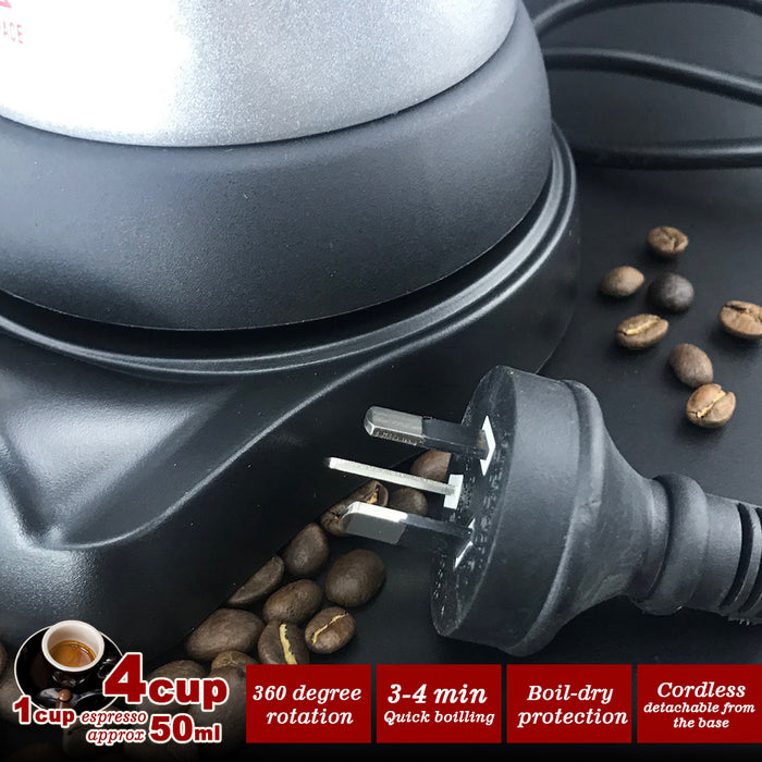 High Pressure Electric Moka Coffee Maker Cafeteria Espresso Moka 4Cups PC & Aluminum