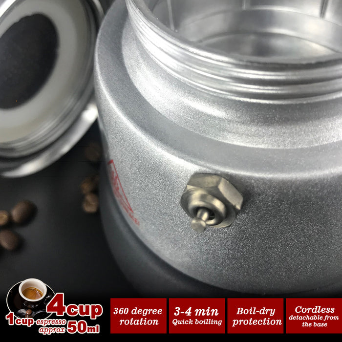 High Pressure Electric Moka Coffee Maker Cafeteria Espresso Moka 4Cups PC & Aluminum