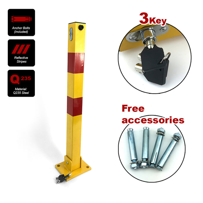 Square Heavy Duty Fold Down Security Parking Post Lock Safety Barrier 3 Keys