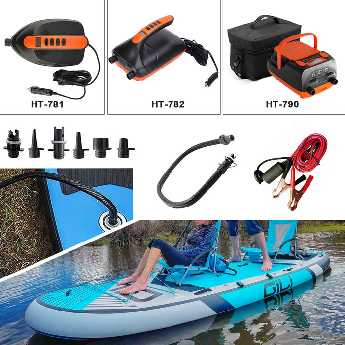 High Pressure SUP Electric Air Pump 12V DC Paddle Board 16/20PSI Auto-Off HT-781 / HT782 /HT-790(built-in 66.6Wh rechargeable battery)