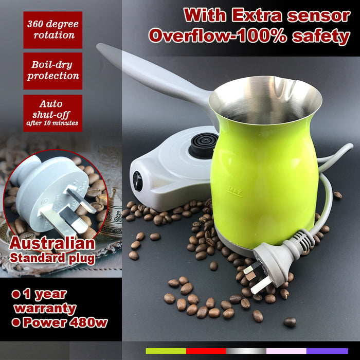 Electric Automatic Sensor Anti Overflow Turkish Greek Arabic Coffee Maker Pot Green
