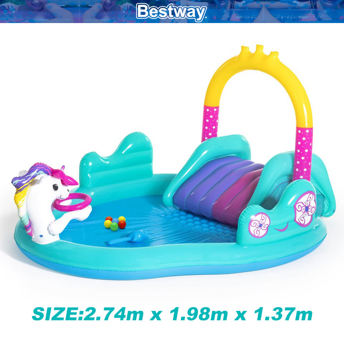 2.7x1.9M Sprinkler AU 220L Bestway Kids Unicorn Inflatable Play Pool Slide