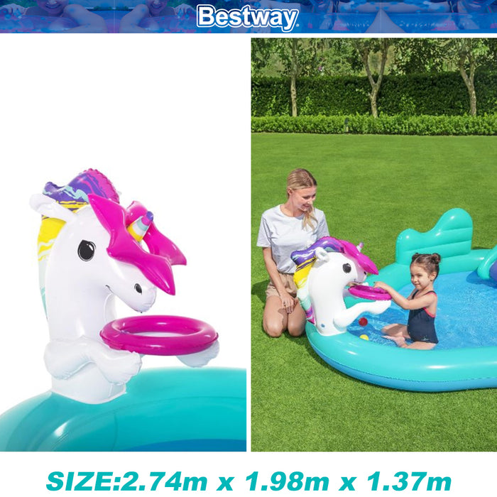 2.7x1.9M Sprinkler AU 220L Bestway Kids Unicorn Inflatable Play Pool Slide