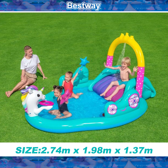 2.7x1.9M Sprinkler AU 220L Bestway Kids Unicorn Inflatable Play Pool Slide