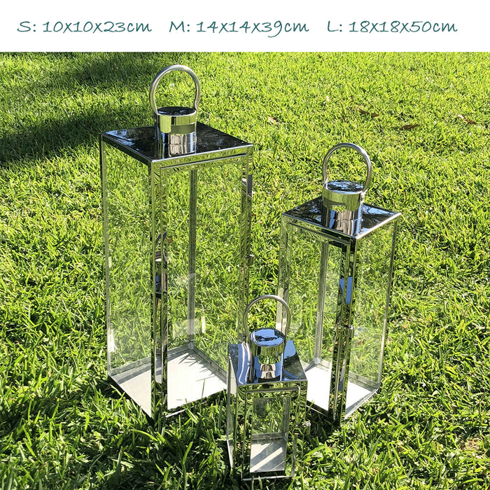 Stainless Steel Glass Lantern Candle Holder 3Color 3pcs Set Wedding Decoration