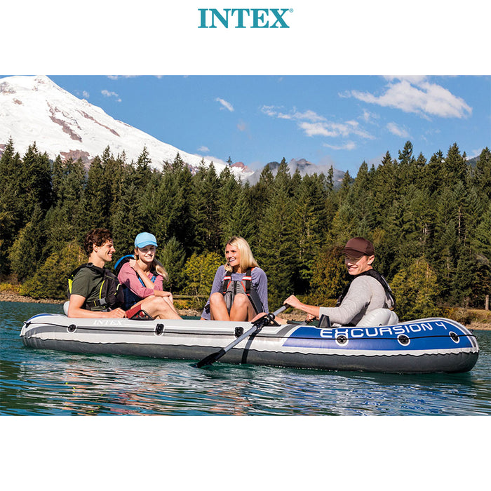 Intex Excursion 4 Person Inflatable Boat Kayak Set Raft River Lake 2Oars Pump