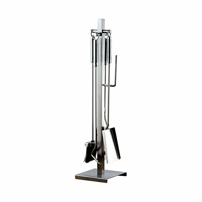 Scandia Vogue Fire Stainless Steel Tool Set Steel Fireside Ash Scraper Shovel Tongs Brush Stand