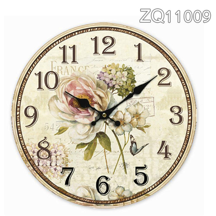 ZQ11009 34cm Rustic Vintage Wall Clock Coloured Stylish Design Art Sculpture MDF Boards