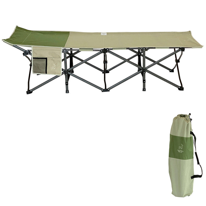 Hidden Wild XL Portable Folding Camp Bed Cot with Carry Bag Instant Open & Close Green