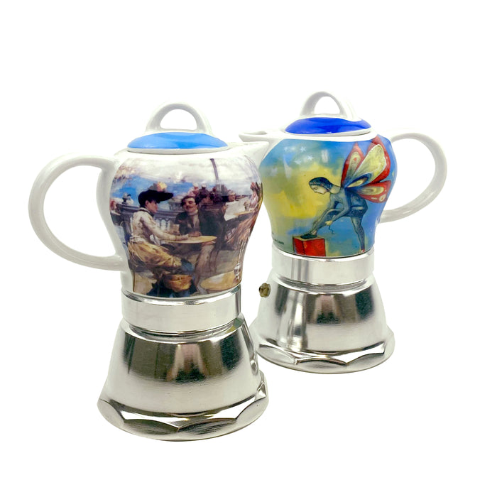 Vintage Fairy Porcelain Ceramic Italian Stove Top Espresso Coffee Maker 3-4Cups 200ml